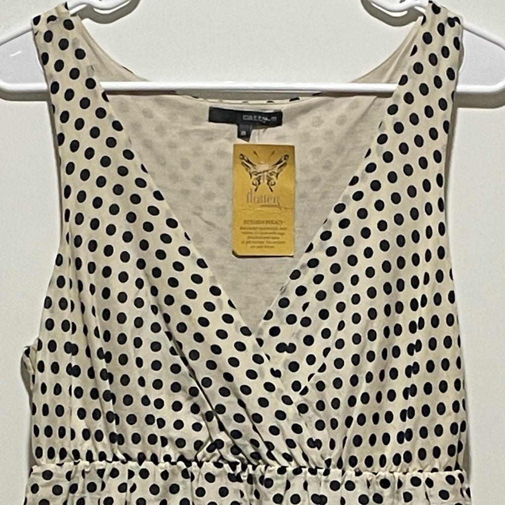 Boutique Silk Blend Matty M Size M Cream Navy Polka Dot Coquette Midi Dress - Picture 2 of 9